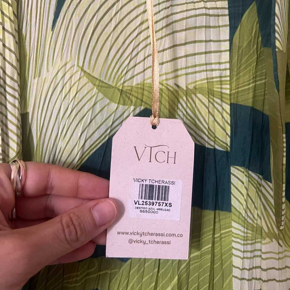 NWT Vicky Tcherassi Azul Green Leaf Print Dress - Picture 5 of 7